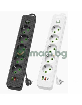 Разклонител 5 гнезда 2 USB и 1 type за захранване